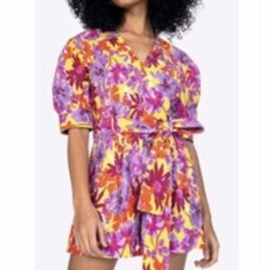 Tanya Taylor Purple and Yellow Floral Long Sleeve Dress